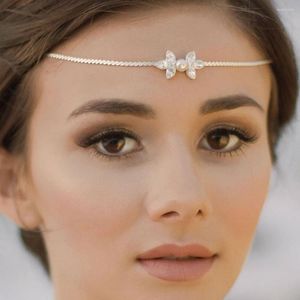 Hårklämmor Stonefans Simple Crystal Leaf pannkedjan Huvudstycke Smycken Elegant Round Pearl Bridal Wedding For Women