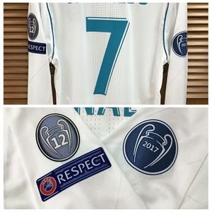 Partita Indossata Giocatore Edizione 1718 Finale casalinga Maglia Maniche lunghe Benzema Bale Sergio Ramos Calcio Nome personalizzato Patch Sponsor