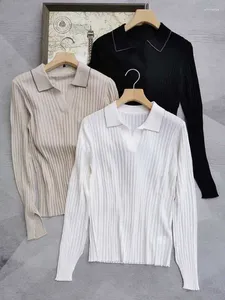 Kadın Sweaters Ultra-Fine Merino yün zinciri çukur-kanat yakalı yarık örgü kazak kadınlar üst alt gömlek