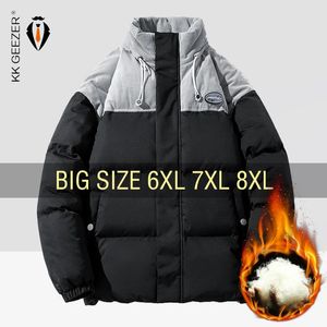 Men Down Parkas Winter Tacets Mężczyźni Wyściełane luźne wiatrówki plus rozmiar 6xl 7xl 8xl grube ciepłe płaszcze Rów Ogólna kieszeń męska wiatroodporna płaszcz 231024