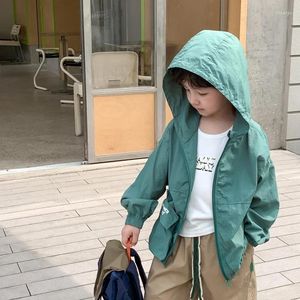 Jackets Summer Children Fashion Letters Printed Can Store Sunscreen Clothes Boys Thin Hooded Zipper