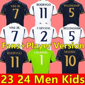 Bellingham Vini Jr Soccer Jerseys 23 24 Fooball Shir Rodrygo Camavinga Real Madrids Vaerde 2023 2024 Arda Guler Away Fans FansバージョンHird 3rd Men Kids