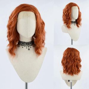 Dantelli peruklar bernardo kısa sentetik ön peruk ısıya dayanıklı fiber doğal saç çizgisi orta kısım zencefil koyu kahverengi cosplay 231024