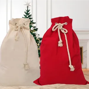 Juldekorationer Merry Santa Sacks Presentväskor Claus Tree Plain White Drawstring Candy Toy Bag Home Decor för barn