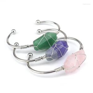 Bangle Bangle frisk naturlig naturlig mineralkristall geometrisk hexahedron armband handgjorda koppartråd inslagna manschettarmband smycken otqqu