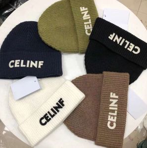 CELINF outono/inverno chapéu de malha grande marca designer gorro/bonés de caveira empilhados baotou carta com nervuras de lã 665ess