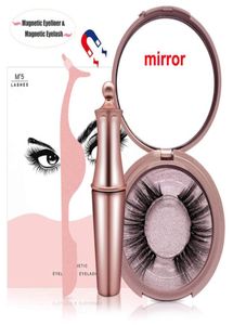 Cílios postiços magnéticos com delineador líquido e espelho de maquiagem Delineador magnético Pinça de cílios reutilizável 5 ímãs Silk Eye lash8909285