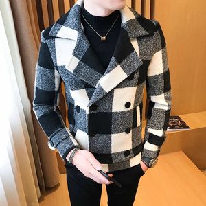 Męskie garnitury Blazers Spring Slim Suit Płaszcz British Fashion Plaid Dwuła wełniane wełniane duże ubranie M5XL 231023