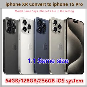 15 Pro/15 Pro Maxカメラの外観を持つオリジナルロック解除されていないiPhone XR Covert to iPhone 15 Pro携帯電話まで3G RAM 64GB 128GB 256GB ROM Mobilephone、A+条件