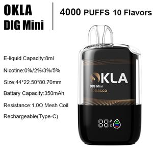 Okla Dig Mini 4000 Puff Disposable Vape Pen Electronic Cigarette Starter Kit 0% 2% 3% 5% grossist Vaper Desechables 8 ml