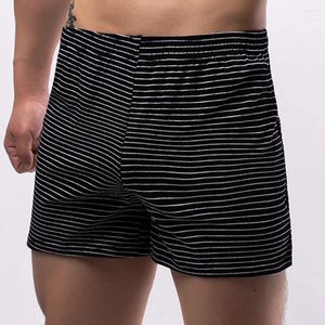 Underbyxor män randiga pyjamasboxare shorts sommar elastiska midja korta byxor casual lounge hemkläder lösa botten andas sömnkläder a50