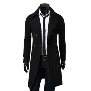 Mężczyzny płaszcze płaszcze podwójnie piersi płaszcz 2023 Autumn Winter Wool Blend Wysokiej jakości moda swobodna Slim Fit Solid Kolor Męska kurtka 231023