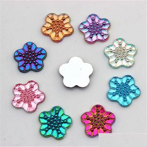 Rhinestones 100st 16mm Flower AB Color Acrylic Flat Back Pärlor Pistol på stenar för smyckekläder Craft Diy Decoration ZZ633 Drop de DH39B