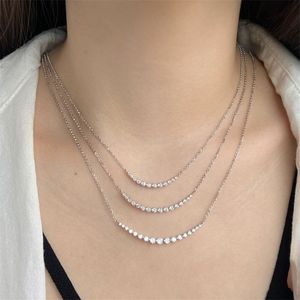 Bling S925 Sterling Silver Tennis Necklace Designer för kvinna Iced Out 5A Zirconia Round Diamond Pendants Womens Choker Halsband Luxury Wedding Jewelry Present Box