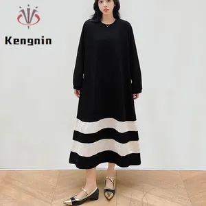 Casual Dresses Autumn Women's Loose Plus Size Patchwork Jacquard Lady Vestidos Long Sleeve Pullovers Female Robe Winter Clothes Ke3624