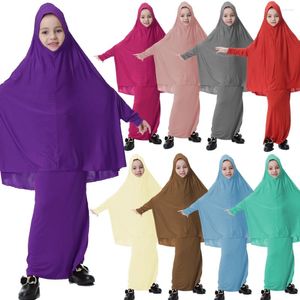 Ethnic Clothing Eid Ramadan Muslim Kids Girls Hijab Dress Overhead Khimar Jilbab Islamic Child Prayer Garment Clothes Set Arab Robe Niqab