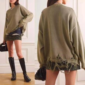 Suéteres femininos Design Mulheres Casual Manga Longa O-pescoço Irregular Loos Top Camisa High Street Girl Tassel Knit Pullover Sweater Outstreet