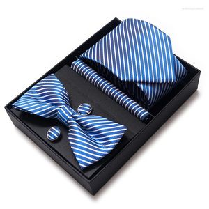 Bow Ties Fashion Factory Sale Brand Wedding Present Tie Pocket Squares Cufflink Set Necktie Box Man Gray Floral Lover's Day Fit Business