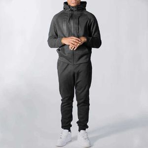 Men's Tracksuits Men Fashion Casual Tracksuit Zipper Hooded Sweatshirt and Drawstring Sweatpants Two Piece Set Male Outdoor Jogging Sports Outfit