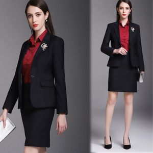 Women's Suits Blazers Korean Autumn Formal Ladies Navy Blue Blazer Women Business Suits With Sets Work Wear Office Uniform Large Size Skirt Jacket 231024