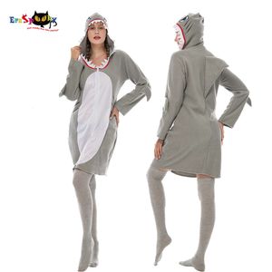 Cosplay Eraspooky 2020 Engraçado Tubarão Cinza Cosplay Mulheres Com Capuz Traje de Halloween para Festa Adulto Fantasia Dresscosplay