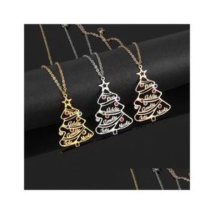 Anhänger Halsketten Edelstahl Weihnachtsbaum Halskette Farbe Diamant Benutzerdefinierte Familienname Geschenk für und Freunde Drop Lieferung Jewelr Dh7ND