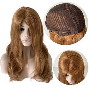 22 inches Mongolian Virgin Human Hair Kosher Wig Silky Straight Honey Blonde Color 27# Jewish Wigs for White Woman