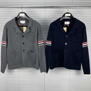 2024 Fashion TB THOM Brand Jacket Men Casual Suit Slim Fit Men's Formal Blazer Wool Spring Autumn Coat Striped Cardigan Sweater