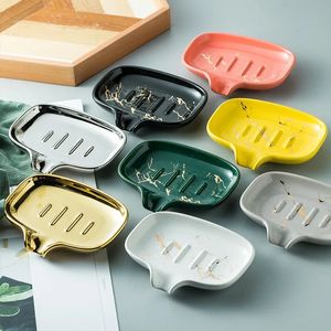 Soap Dishes Bathroom Drain Ceramic Soap Box Storage Rack Sponge Holder Portable Non-Slip Sponge Drain Tray Shower Soap Dish Plate Holder 231024