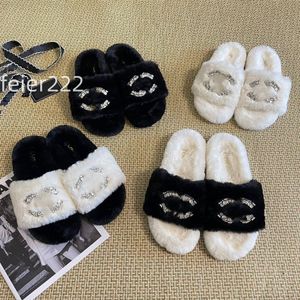 Winter indoor fur slippers Rhinestones all wool soft plush platform flat heels non-slip luxury designer shoes casual women