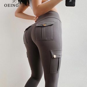 Yoga Outfit Mulheres Calças Cintura Alta Estilo Militar Esporte Calças Leggings Ginásio Slim Fit Bolsos Sweatpants Outdoor Fitness Running 231023