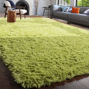 カーペットふわふわの柔らかい緑のリビングルームカーペット大毛皮の敷物の敷物キッズマット子供の毛む