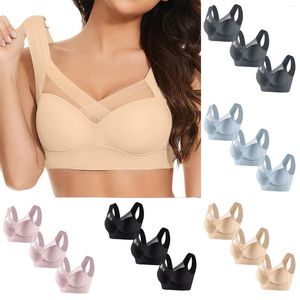Yoga Outfit 3PC Women's Large Strapless Lace Tank Top Underwear Thin Side Fold Breast Gather Adjustable Bra Womens Sports