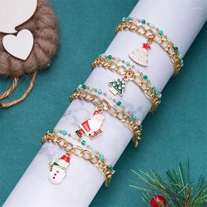 Charme pulseiras moda requintado dupla camada corrente pulseira esmalte papai noel bonecos de neve árvore de natal para mulheres jóias ano presente