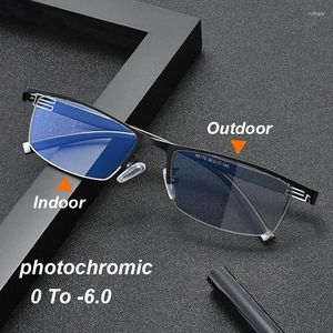 Óculos de sol luxo meio quadro pochromic miopia óculos feminino simples estilo de negócios óculos vintage retro menos óculos dioptria