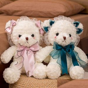 Fyllda plyschdjur 30 cm Silk Ribbon Bowknot Toys Teddy Bear Doll Pendant Home Decoration PP Cotton Soft Bears Toy-Doll Toy Gift Otja6