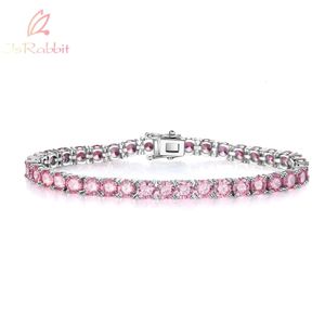 Bangle IsRabbit 925 Sterling Silver Round 5MM Pink Sapphire Gem Tennis Bracelets for Women Gifts Anniversary Fine Jewelry 231023