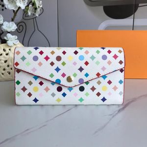 Designer Wallet Mäns kvinnors läderkoppling kuvert plånbok man korthållare original låda dammväska högkvalitativ flerfärgad blommor bokstäver mynt plånbok