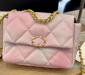 Wholesale Mermaid Pink Gradient 19 Series Flap Bag Lambskin Classic Quilted Check Gold and Silver Hardware Chain Crossbody