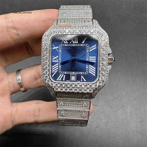 VVS Diamond Watch Conjunto de diamantes inoxidável mais recente em aço totalmente automático mecânico esportivo azul