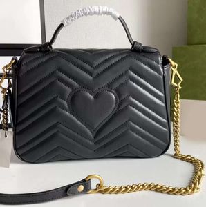 Women Marmont Messenger Bags Love Heart V Wave Pattern Satchel äkta läder axelväska designer kedja röda handväskor handväska totes crossbody kvinnors handväska yt198