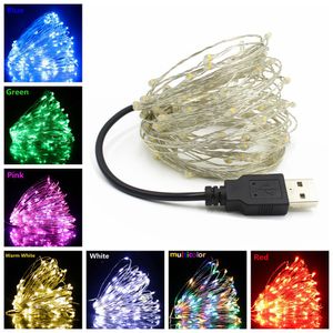 Luci a LED 10M 20M USB LED String light Fata Natale Filo d'argento Luci ghirlanda di nozze Decorazione del partito