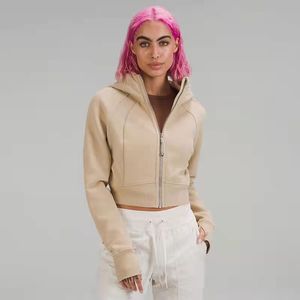 Crop Scuba Hoodie Lu-281 Womens Fleece Thickened Yoga Jacket Short Full Zipper Sport Hooded Loose Coat Cardigan Sweatshirt