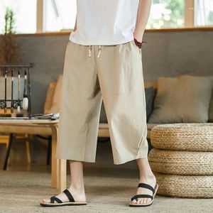 Shorts masculinos de algodão linho verão casual solto calças de praia secagem rápida cintura elástica homens cordão cortado esportes