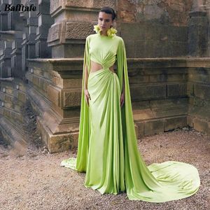 Party Dresses Bafftafe Simple Silk Satin Evening Watteau Train Long Sleeves Formal Prom Gowns Cut-Out Pleated Special Occasion Dress