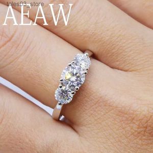 Anéis de casamento AEAW 2ctw 6.5mm Corte Redondo Noivado Casamento Moissanite Anel de Diamante Duplo Halo Anel Banhado a Platina Prata Q231024