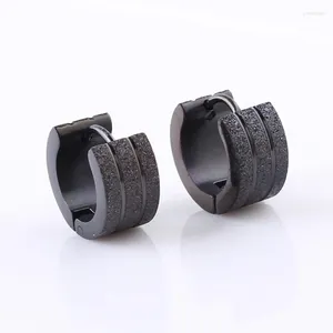 Hoop Earrings Fashion Women Men Frosted Small Huggie Titanium Sand Surface Color Gold Black Wide Jewelry