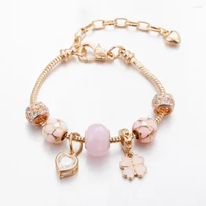 Strand ANNAPAER Design di lusso Abalorio Misura liberamente regolabile Fiori dolci Colore Oro Perline Bracciale con ciondolo Gioielli per Feminina