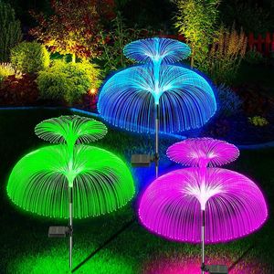 Trädgårdsdekorationer dubbel solmanet ljus 7 färger Solar Garden Lights LED Fiber Optic Lights Outdoor Waterproof Decoration Ground Lamp 231023