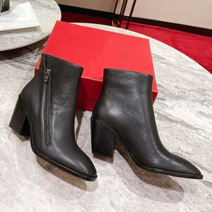 Fashion designer High quality Womens Red heel High heel ankle boots Luxury leather boots Skinny heel side zipper winter over the knee Classic women boots HJ0877